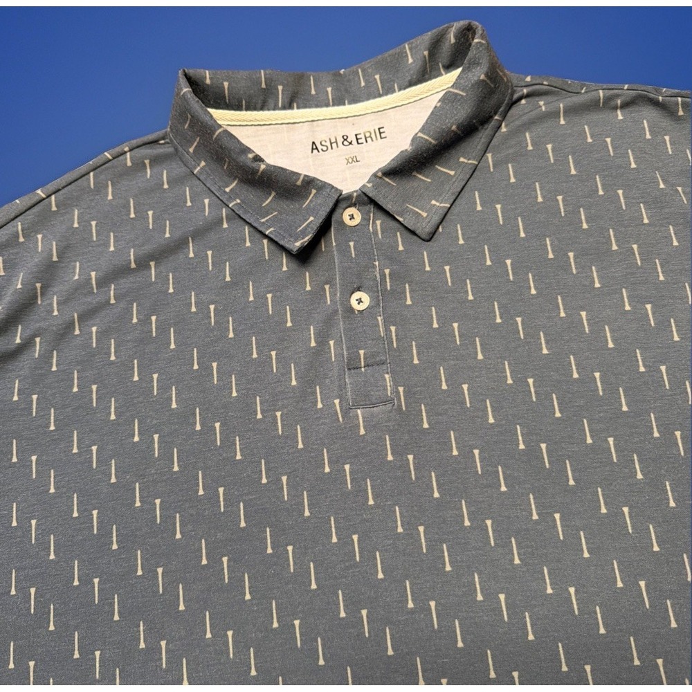 Ash & Erie Polo Shirt Mens XXL‎ Golf Tee AOP Polyester Lyocell Short Sleeve